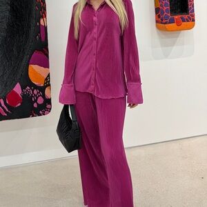 Vibrant Pink Pleated Blouse and pant set